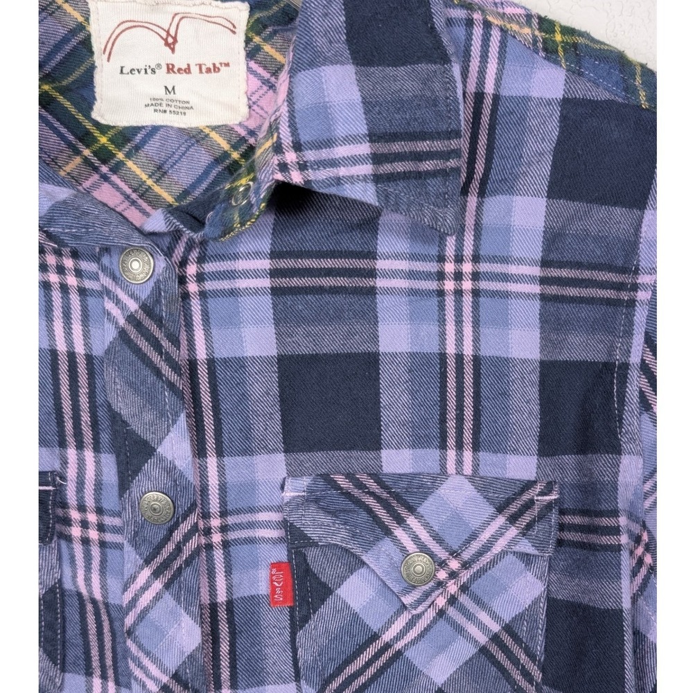 Levi's Red Tab Western Flannel Shirt Purple Plaid Pearl Snap Size M Pink